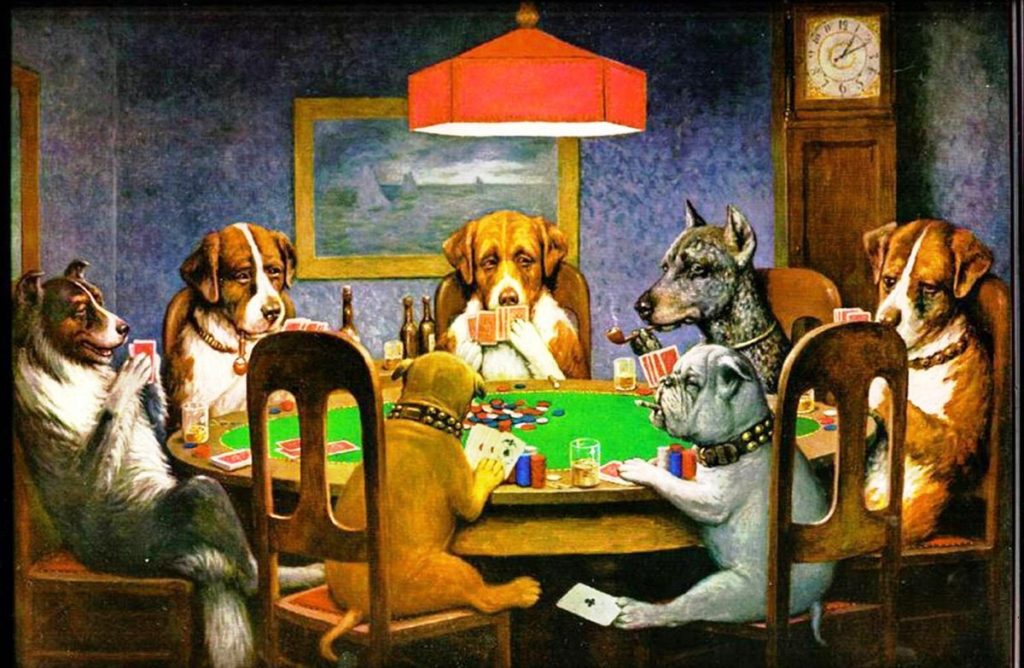 Dogs playing poker schilderij